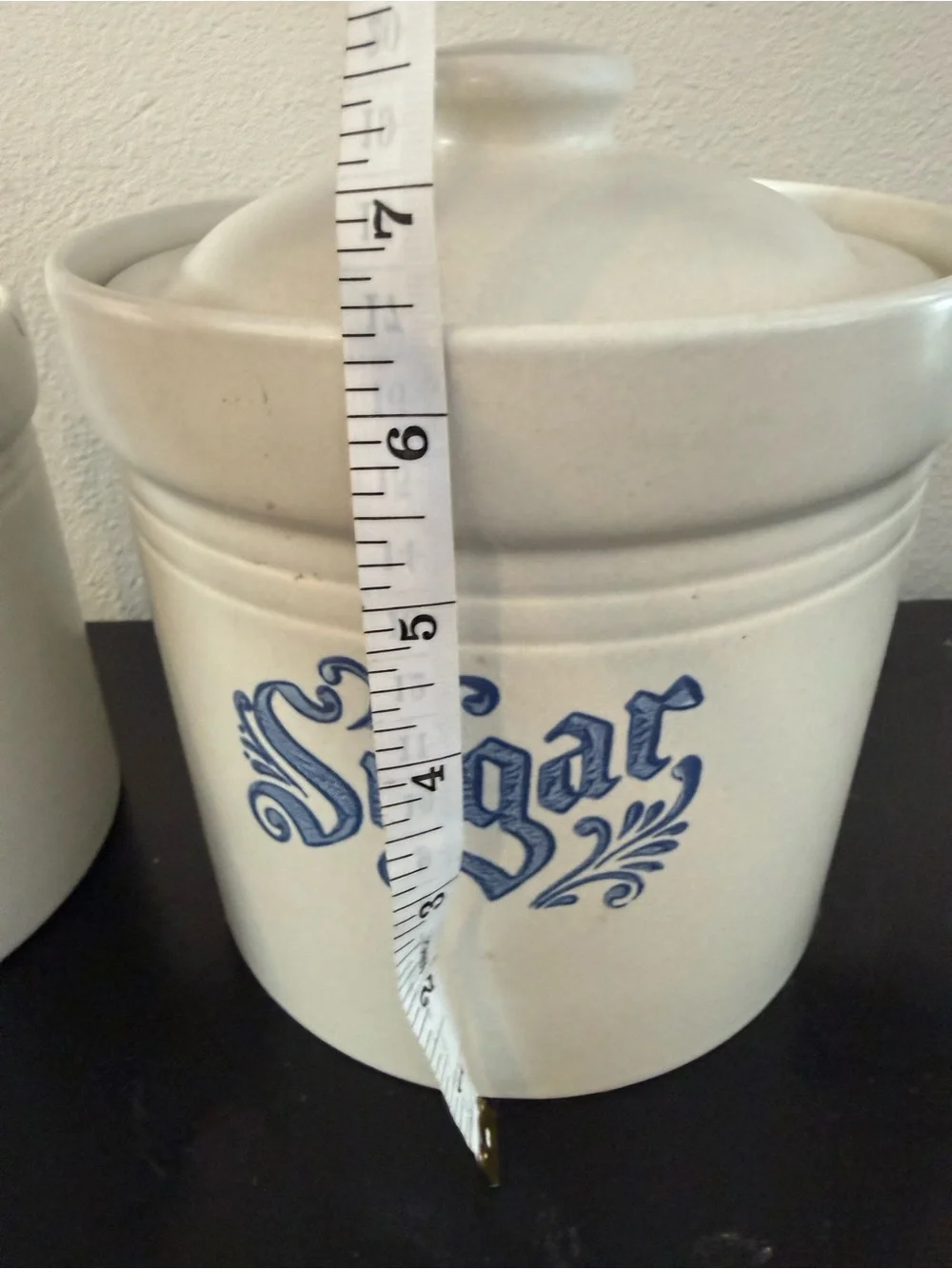 Pfaltzgraff Yorktowne Set Stoneware Sugar Coffee Canisters White Blue USA Made